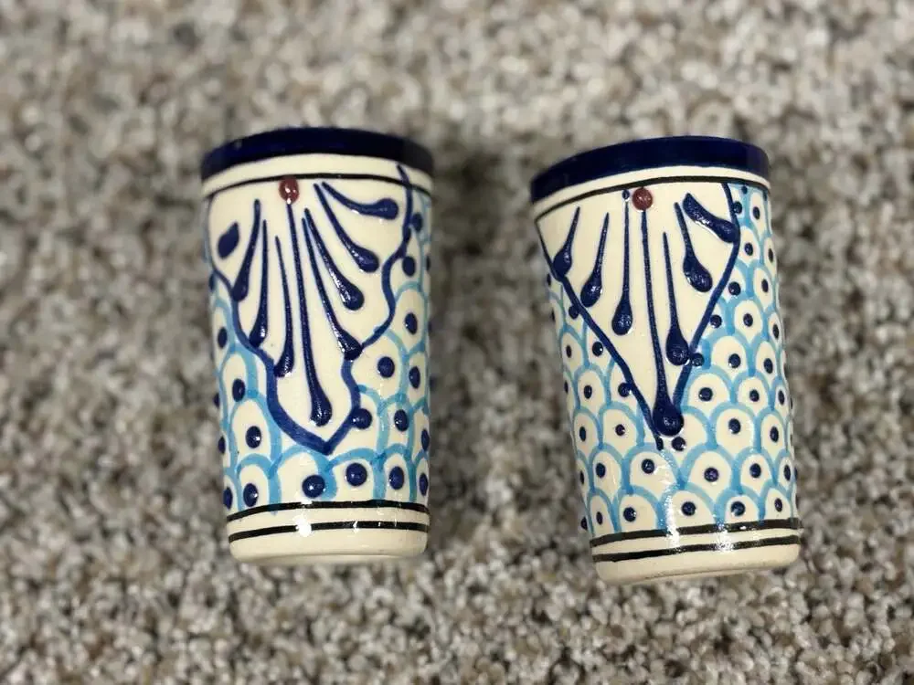 Alba Mex Hand Painted Talavera Pottery Tequilero Shot Glasses Set of 2